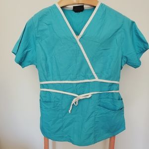 Promedic Scrub Top Blue White Trim 4 Pocket Medium